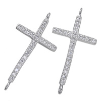 Cubic Zirconia Micro Pave Brass Connector Cross platinum plated micro pave cubic zirconia & 1/1 loop nickel lead & cadmium free Approx 2mm Sold By Lot