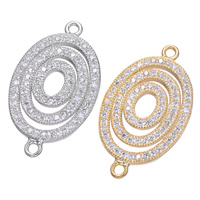 Cubic Zirconia Micro Pave Brass Connector Flat Oval plated micro pave cubic zirconia & 1/1 loop Approx 1.5mm Sold By Lot