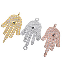 Cubic Zirconia Micro Pave Brass Connector Hamsa plated Islamic jewelry & micro pave cubic zirconia & 1/1 loop Approx 1.6mm Sold By Lot