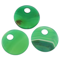 Grön Agate Pendant, Flat Round, naturlig, 40x4mm, Hål:Ca 10mm, 10PC/Bag, Säljs av Bag