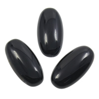 agate noire cabochon, ovale plat, naturel, dos plat, 15x30x6mm, 10PC/sac, Vendu par sac