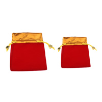 Velveteen Drawstring Pouches with Nylon Cord & Polyester & Plastic Rectangle gold color plated red Sold By Lot