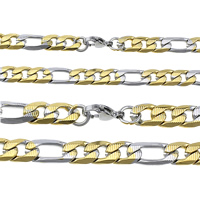 Stainless Steel Chain Necklace plated & figaro chain & two tone Length Approx 24 Inch Sold By Lot