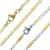 Cadena de Collar, acero inoxidable, chapado, cadena Figaro, más colores para la opción, 9x2.4x0.4mm, 5.5x2.4x0.4mm, longitud aproximado 17.5 Inch, 10Strandsfilamento/Grupo, Vendido por Grupo