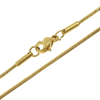 Rustfrit Stål Nekclace Chain, Stainless Steel, guldfarve belagt, slange kæde, 1mm, Længde Ca. 17.5 inch, 10Strands/Lot, Solgt af Lot