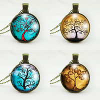 Time Gem Jewelry Necklace Zinc Alloy with Paper & Glass Flat Round antique bronze color plated tree of life design & twist oval chain nickel lead & cadmium free 25mm Sold Per Approx 21 Inch Strand
