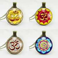 Time Gem Jewelry Necklace Zinc Alloy with Paper & Glass Flat Round antique bronze color plated with om symbol & twist oval chain nickel lead & cadmium free 25mm Sold Per Approx 21 Inch Strand