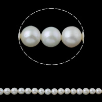 Turno coltivate in acqua dolce Perla, perla d'acquadolce coltivata naturalmente, Cerchio, naturale, bianco, 9-10mm, Foro:Appross. 0.8mm, Venduto per Appross. 15.3 pollice filo