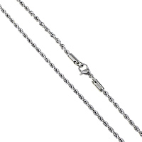 Rozsdamentes acél Nekclace Chain, Stainless Steel, kötél lánc, az eredeti szín, 2.50mm, Hossz Kb 20 inch, 50Strands/Lot, Által értékesített Lot