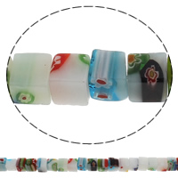 Millefiori glaspärlor, Kub, handgjord, olika storlek för val, Hål:Ca 1mm, Längd Ca 14.2 inch, Säljs av Bag