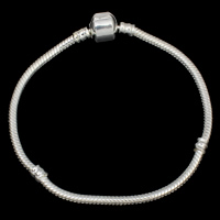 European Bracelet Chain, Messing, silver plated, verschillende lengte voor keuze & slang keten, nikkel, lood en cadmium vrij, 3mm, Verkocht door Strand