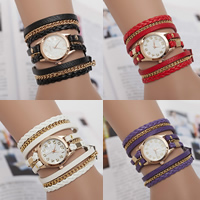 Wrap Watch Zinc Alloy with PU Leather & Glass gold color plated adjustable nickel lead & cadmium free 25mm 10mm Length Approx 22.8 Inch Sold By Lot