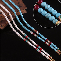 Buddhist Jewelry Necklace, Turquoise, with Tibetan Style, gold color plated, enamel & with rhinestone, more colors for choice, nickel, lead & cadmium free, 6mm, Length:Approx 29.5 Inch, 10Strands/Lot, Sold By Lot