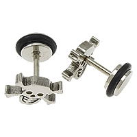 Rostfritt stål Ear Piercing Smycken, ROSTFRITT STÅL, med Silikon, Skull, ursprungliga färgen, 10x8.5x2mm, 11.5mm, 1mm, 50PC/Lot, Säljs av Lot