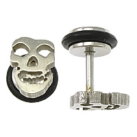 Rostfritt stål Ear Piercing Smycken, ROSTFRITT STÅL, med Silikon, Skull, ursprungliga färgen, 6x8x1.5mm, 11mm, 1mm, 50PC/Lot, Säljs av Lot