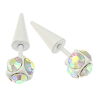 Stainless Steel Fake Taper, stoving varnish, with rhinestone, white, 7x23mm, 1.3mm, 20PCs/Lot, Sold By Lot