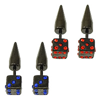 Stainless Steel Fake Taper, black ionic, with rhinestone, more colors for choice, 7x26mm, 1mm, 20PCs/Lot, Sold By Lot