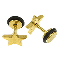 Stainless Steel Uho piercing nakit, Nehrđajući čelik, s Silikonska, Zvijezda, zlatna boja pozlaćen, 10x10x2mm, 11.5mm, 1mm, 50računala/Lot, Prodano By Lot