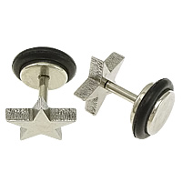 Stainless Steel Uho piercing nakit, Nehrđajući čelik, s Silikonska, Zvijezda, izvorna boja, 8.5x8.5x2mm, 10mm, 1mm, 50računala/Lot, Prodano By Lot