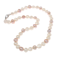 Natūralūs gėlavandenių perlų karoliai, Gėlo vandens perlų, žalvarinis sąsaga, Barokas, natūralus, įvairių stilių pasirinkimas & dvi tonas, 9-10mm, Pardavė Strand