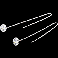 Brass Thread Through Earrings with Cubic Zirconia platinum plated nickel lead & cadmium free Sold By Pair