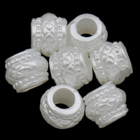 ABS plastik perle Bead, Drum, hvid, 10x8mm, Hole:Ca. 4mm, 2Tasker/Lot, Ca. 1660pc'er/Bag, Solgt af Lot