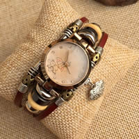 Women Watch Bracelet Zinc Alloy with Cowhide & Glass & Wood plated for woman &  nickel lead & cadmium free Length Approx 7 Inch Sold By PC
