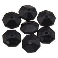 Solid Color Akril gyöngyök, Nyolcszög, egyszínű, fekete, 10x5mm, Lyuk:Kb 1mm, 2táskák/Lot, Kb 2500PC-k/Bag, Által értékesített Lot