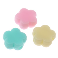 Solid Color Akryl perler, Flower, slik stil & ensfarvet, blandede farver, 9x9x4mm, Hole:Ca. 1mm, 2Tasker/Lot, Ca. 205pc'er/Bag, Solgt af Lot