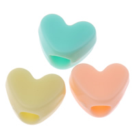 Solid Color Akryl perler, Heart, slik stil & ensfarvet, blandede farver, 12x9x7mm, Hole:Ca. 4mm, 2Tasker/Lot, Ca. 1000pc'er/Bag, Solgt af Lot