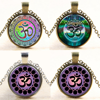 Time Gem Jewelry Necklace Zinc Alloy with Paper & Glass with 2lnch extender chain Flat Round plated with om symbol & oval chain nickel lead & cadmium free 27mm Length Approx 17.7 Inch Sold By Lot