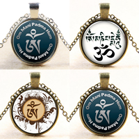 Time Gem Jewelry Necklace Zinc Alloy with Paper & Glass with 2lnch extender chain Flat Round plated with om symbol & oval chain nickel lead & cadmium free 27mm Length Approx 17.7 Inch Sold By Lot