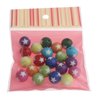 Solid Color Akryl perler, med OPP, Runde, med stjerne mønster & ensfarvet, blandede farver, 16mm, Hole:Ca. 3mm, 20pc'er/Bag, Solgt af Bag