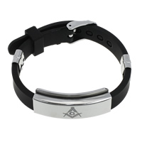 Men Bracelet Stainless Steel with Silicone adjustable black 10mm Length Approx 9 Inch Sold By Lot