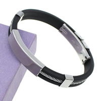 Men Bracelet Stainless Steel with Silicone black 9mm Length Approx 7.8 Inch Sold By Lot