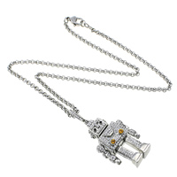 Stainless Steel Jewelry Necklace Robot rolo chain & with rhinestone original color nickel lead & cadmium free  Length Approx 18 Inch Sold By Lot