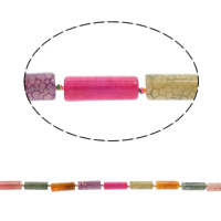 Perles agate veines de dragon naturelles, tube, couleurs mélangées, 9x20mm-9x25mm, Trou:Environ 1mm, Longueur Environ 17 pouce, 5Strandstoron/sac, Environ 15PC/brin, Vendu par sac