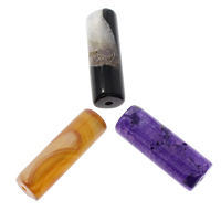 Naturlig Drage Veins Agate perler, Tube, blandede farver, 13-14mm, 39-40mm, Hole:Ca. 2-3mm, 30pc'er/Bag, Solgt af Bag