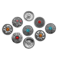 Zinc Alloy Jewelry Snap Button antique silver color plated with rhinestone & mixed nickel lead & cadmium free 20mm Sold By Bag