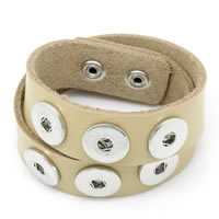 Snap Button Bracelet Zinc Alloy with PU Leather Flat Round platinum color plated  khaki nickel lead & cadmium free 24mm Inner Approx 6mm Sold Per Approx 9 Inch Strand