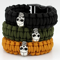 Nylon Cord Survival Bracelet with Plastic & Zinc Alloy Skull platinum color plated nickel lead & cadmium free 20mm Length Approx 9.6 Inch Sold By Lot