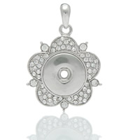 Snap Button Pendant Brass Flower platinum color plated with rhinestone nickel lead & cadmium free Approx 6mm Inner Approx 6mm Sold By PC