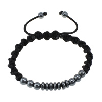 Hematite Woven Ball Bracelets Non Magnetic Hematite with Cotton adjustable 6mm Length 6-9 Inch Sold By Lot