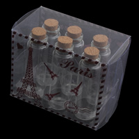 Botella Vidrio de los Deseos, con tapón de madera, transparente, 22x69mm, 6PCs/Caja, Vendido por Caja