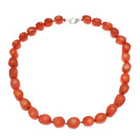 Coral natural collar, latón cierre de langosta, naranja rojizo, 10x7mm-13x10mm, Vendido para aproximado 17 Inch Sarta