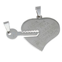 Stainless Steel Couple Pendants Lock and Key with letter pattern & for couple original color  Approx Sold By Bag