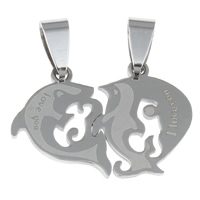 Stainless Steel Couple Pendants Dolphin word I love you for couple original color Approx Sold By Bag