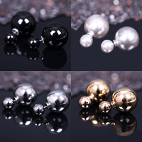 Double Faced Stud Earring Plastic Pearl brass post pin Round Sold By Pair