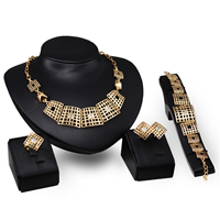 Zinc Alloy Jewelry Sets finger ring & bracelet & earring & necklace brass post pin Square 18K gold plated with rhinestone & hollow nickel lead & cadmium free 125mm 35mm 30mm 35mm Length Approx 15.4 Inch Sold By Lot