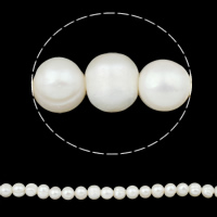 Bulvių išauginti gėlavandenių perlų karoliukai, Gėlo vandens perlų, Bulvė, natūralus, baltas, 9-10mm, Skylė:Apytiksliai 0.8mm, Parduota už Apytiksliai 14.5 Inch Strand